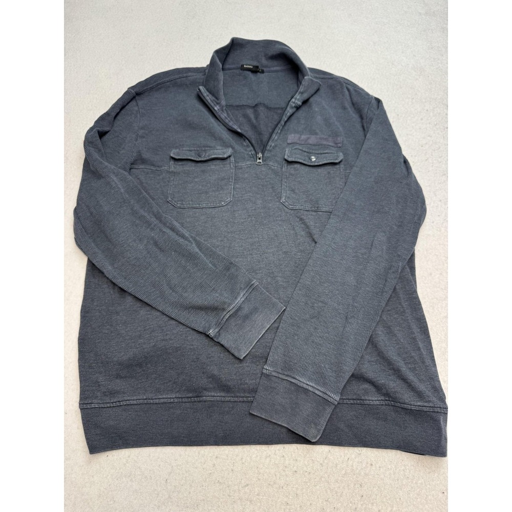 Banana Republic Sweater Mens 2XL Gray 1/4 Zip Collared‎ Waffle Knit Pullover
